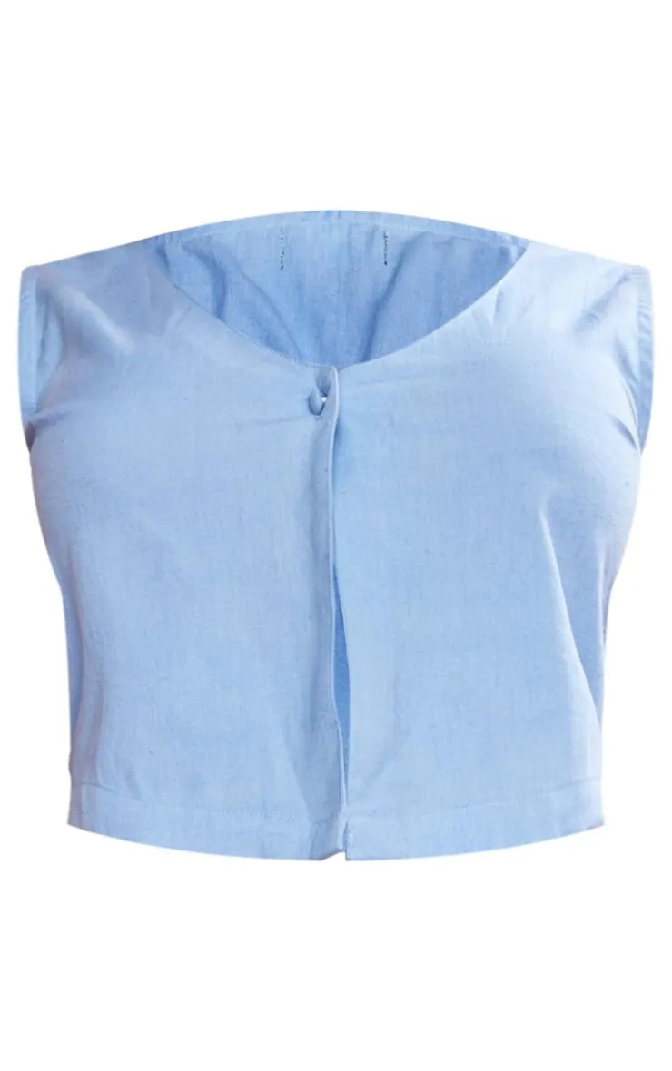 Online PrettyLittleThing Linen Look Button Front Vest Dusty Blue