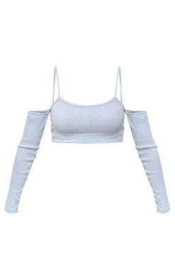 PrettyLittleThing Snatched*Snatched Rib Cold Shoulder Crop Top