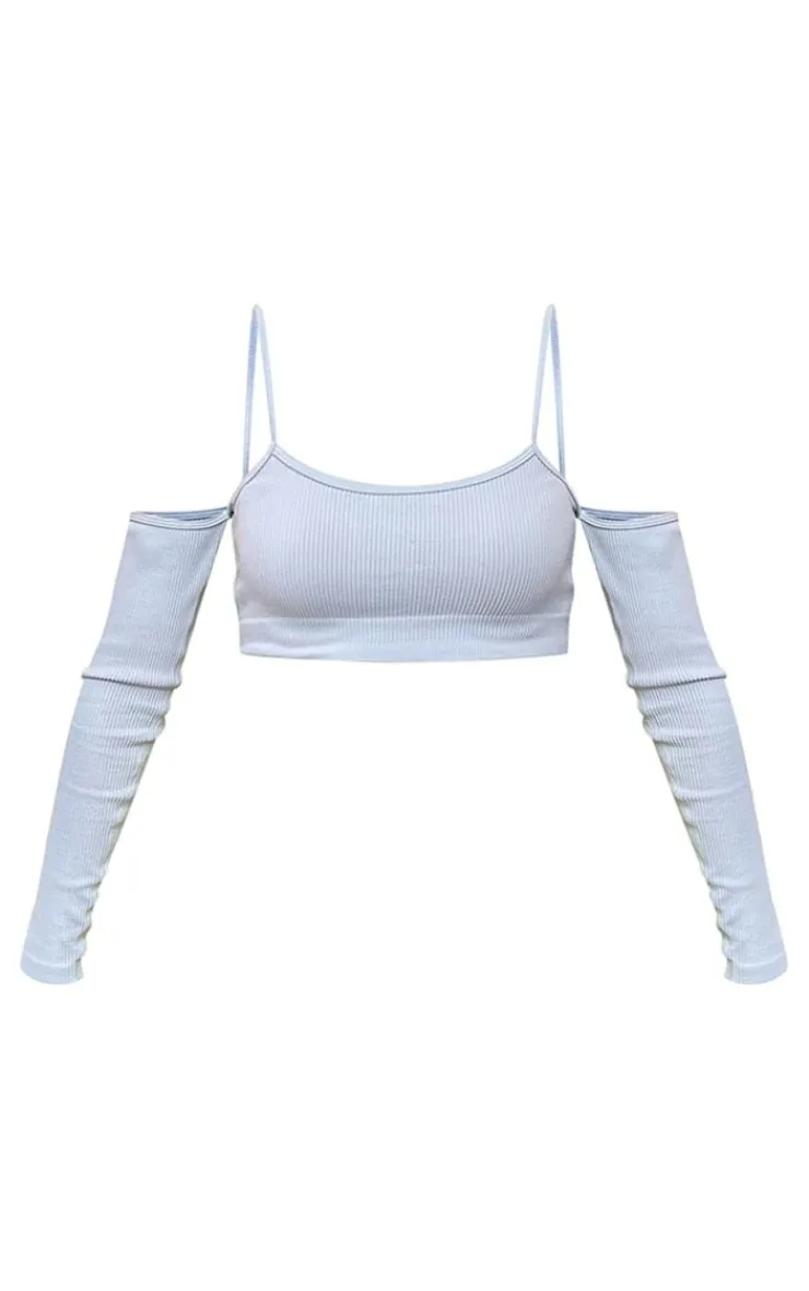 PrettyLittleThing Snatched*Snatched Rib Cold Shoulder Crop Top