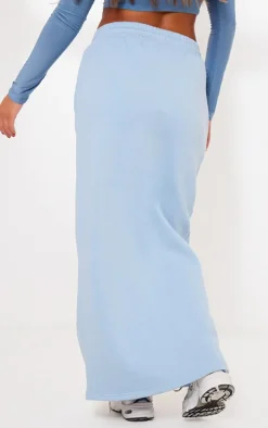 Dusty Blue Sweat Drawstring Midi Skirt