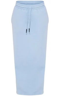 Dusty Blue Sweat Drawstring Midi Skirt