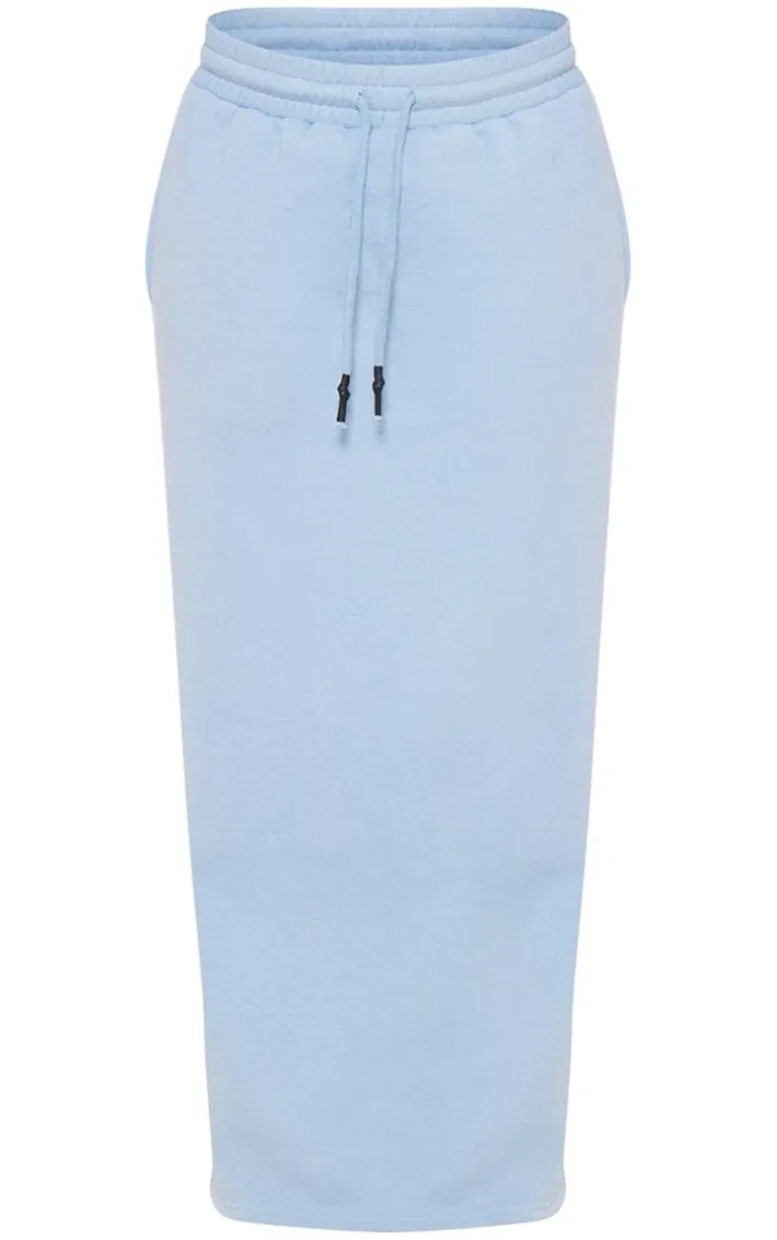 Dusty Blue Sweat Drawstring Midi Skirt