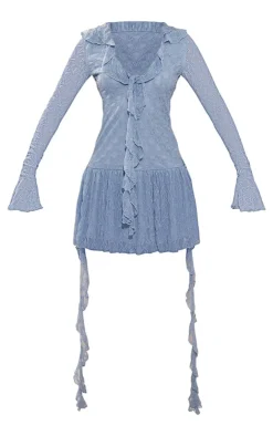 Textured Lace Up Frill Drape Shift Dress-PrettyLittleThing Hot