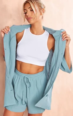 Clearance PrettyLittleThing Woven Floaty Shorts Dusty Blue