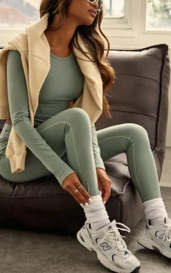 Best PrettyLittleThing Dusty Snatched Sculpt Leggings Khaki