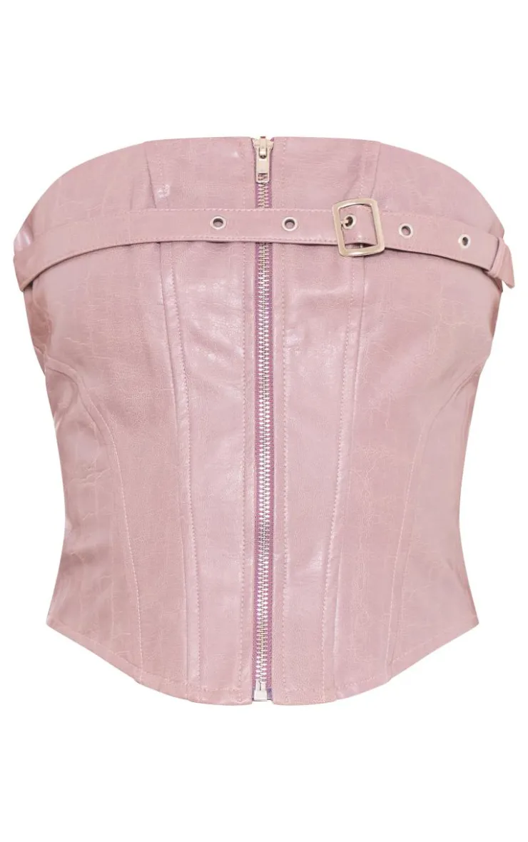 PrettyLittleThing Corsets*Faux Leather Zip Up Corset