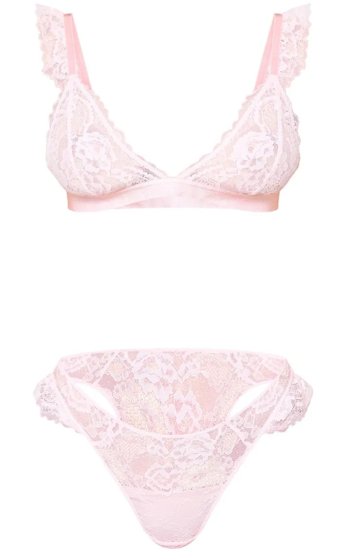 Dusty Pink Lace Frill Lingerie Set
