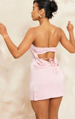 Satin Bandeau Back Strap Detail Bodycon Dress-PrettyLittleThing Hot