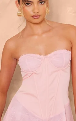 Dusty Pink Satin Corset Detail Lace Romper