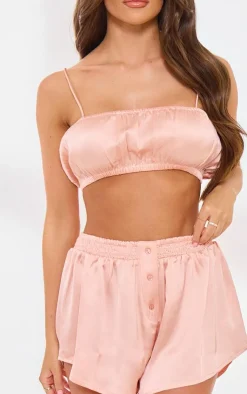 Satin Ruched Bralet And Short PJ Set-PrettyLittleThing