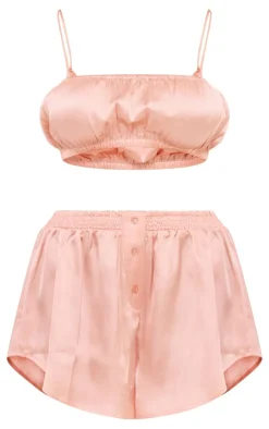 Satin Ruched Bralet And Short PJ Set-PrettyLittleThing