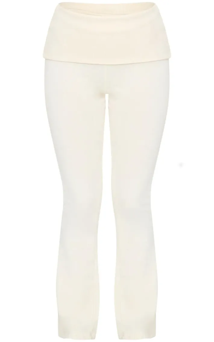 Ecru Acid Washed Jersey Fold Over Flares