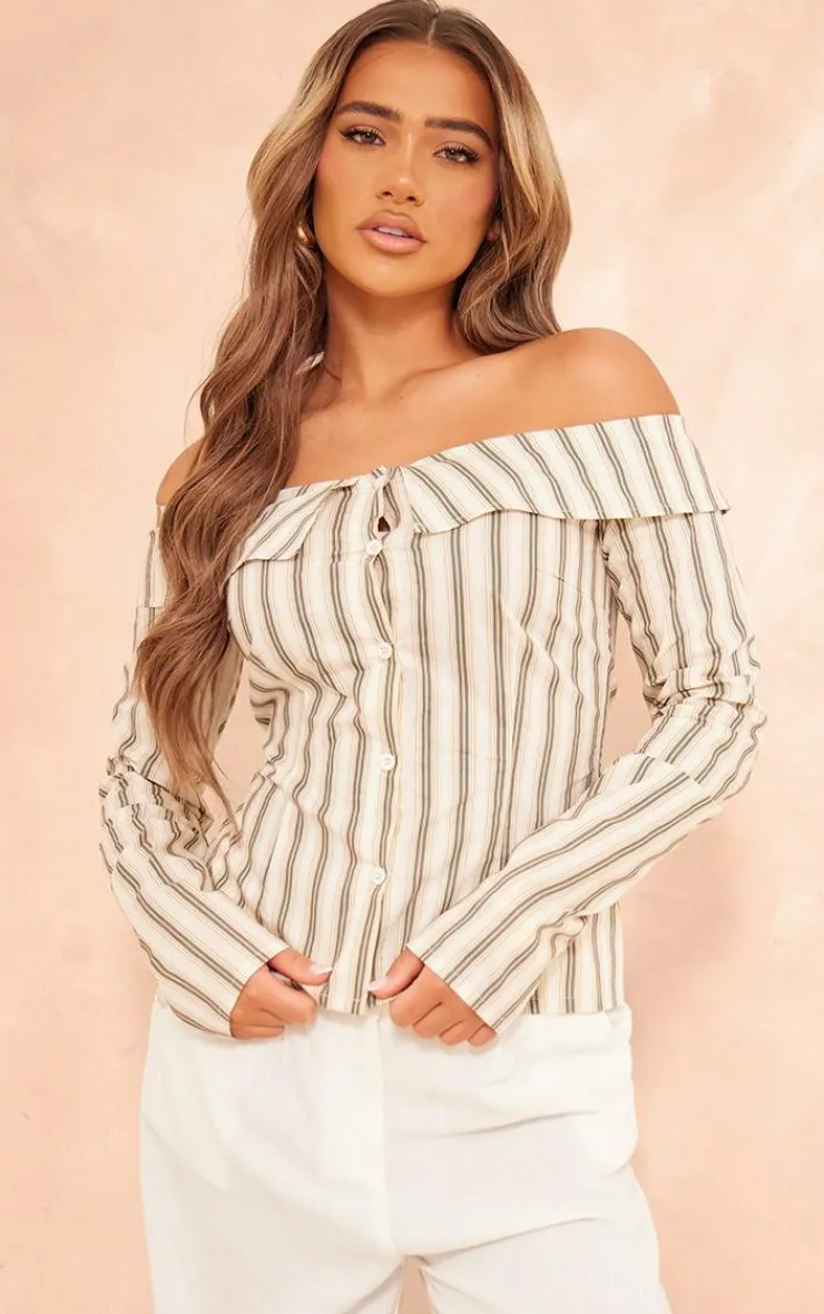PrettyLittleThing Shirts*Bandeau Long Sleeve Shirt