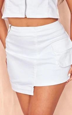PrettyLittleThing Denim Asymmetric Mini Skirt Ecru