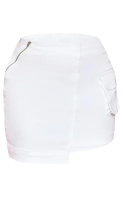 PrettyLittleThing Denim Asymmetric Mini Skirt Ecru
