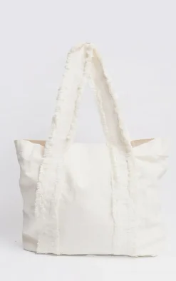 PrettyLittleThing Shoppers*Denim Frayed Zip Tote Bag