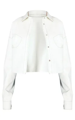 PrettyLittleThing Faux Leather Jackets*Faux Leather Cup Stitching Detail Crop Jacket