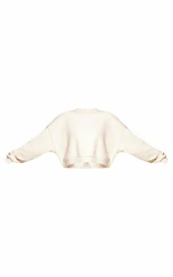 PrettyLittleThing Cream Sweatsuits*Premium Basic Crew Neck Cropped Sweatshirt