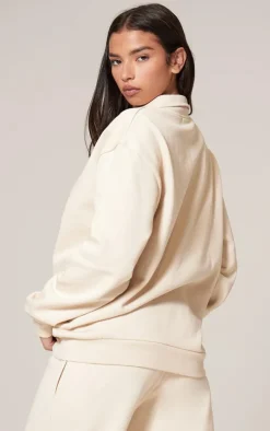 PrettyLittleThing Cream Sweatsuits*Premium Collared Oversized Sweatshirt