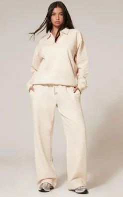 PrettyLittleThing Cream Sweatsuits*Premium Collared Oversized Sweatshirt