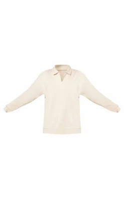 PrettyLittleThing Cream Sweatsuits*Premium Collared Oversized Sweatshirt