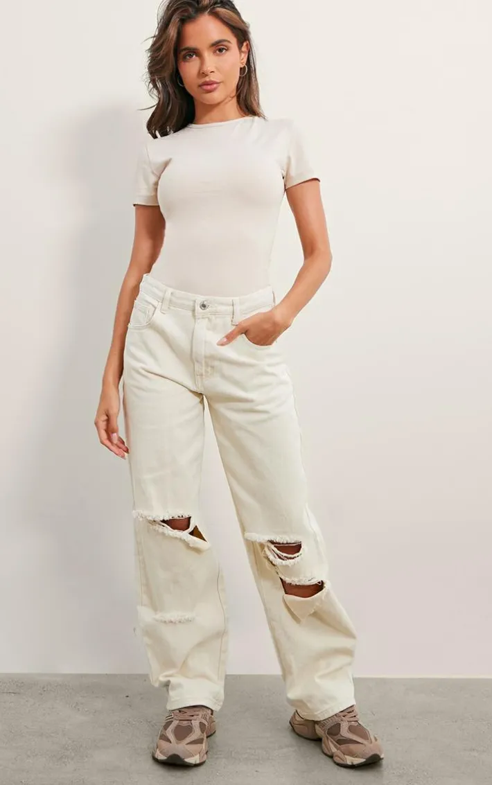 Ecru Premium Cotton Cap Sleeve Fitted Bodysuit