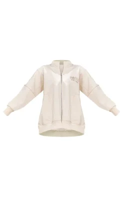 Best PrettyLittleThing Premium Tonal Print Zip Through Panelled Track Top Ecru