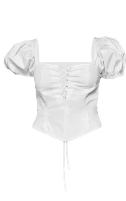 Puff Sleeve Lace Front Crop Top-PrettyLittleThing Outlet