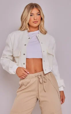 PrettyLittleThing Bomber Jackets*Ribbed Trim Shoulder Padded Bomber Jacket