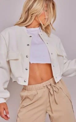 PrettyLittleThing Bomber Jackets*Ribbed Trim Shoulder Padded Bomber Jacket