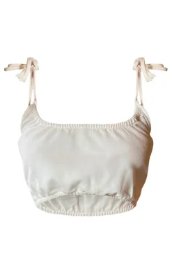 Outlet PrettyLittleThing Ruched Detail Denim Bandeau Top Ecru