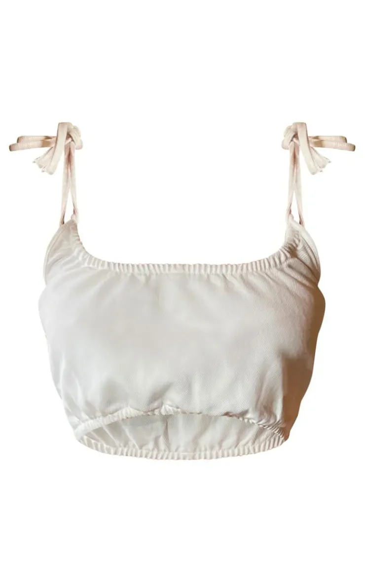 Outlet PrettyLittleThing Ruched Detail Denim Bandeau Top Ecru