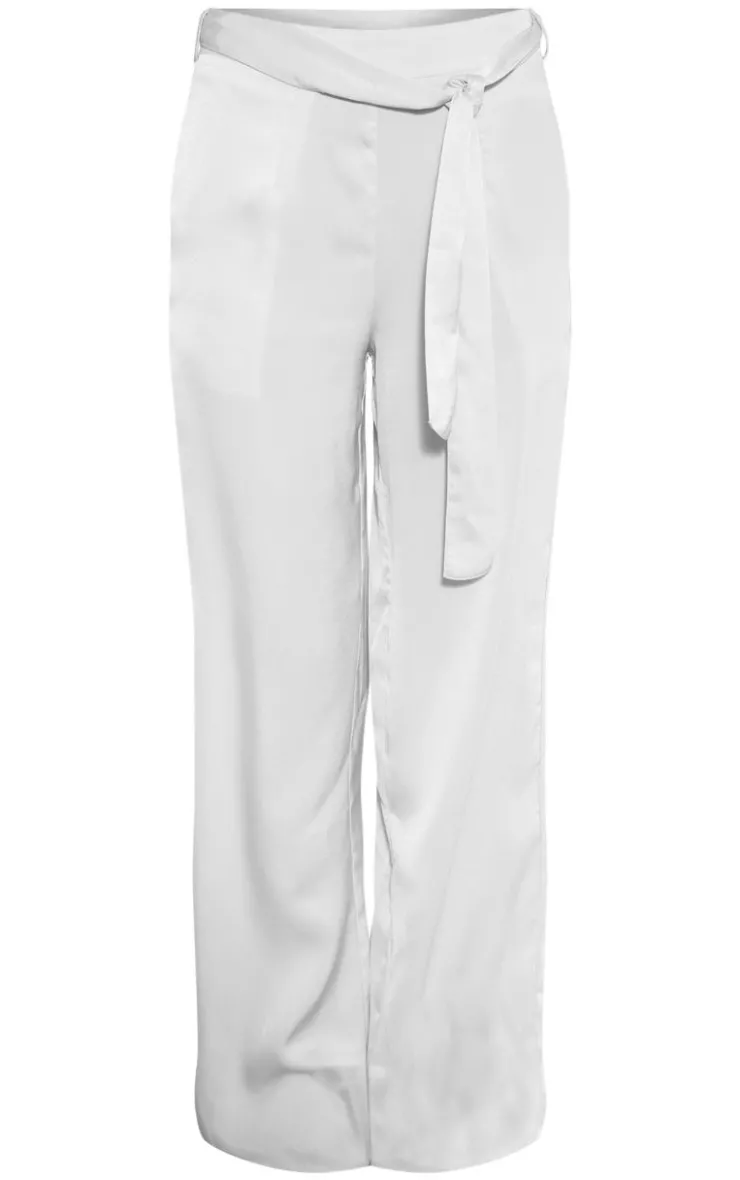 Best PrettyLittleThing Satin Tailored Belted Wide Leg Pants Ecru