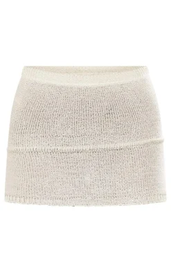 Online PrettyLittleThing Sequin Knit Micro Mini Skirt Ecru