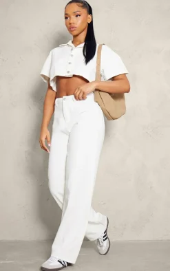 PrettyLittleThing Shirts*Short Sleeve Cropped Denim Shirt