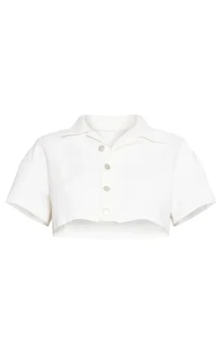PrettyLittleThing Shirts*Short Sleeve Cropped Denim Shirt