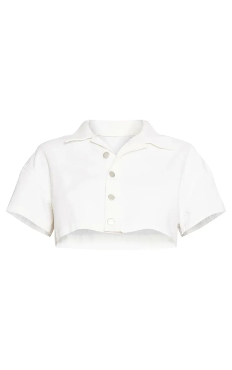 PrettyLittleThing Shirts*Short Sleeve Cropped Denim Shirt