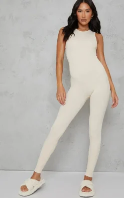 PrettyLittleThing Snatched*Snatched Rib Racer Neck Jumpsuit