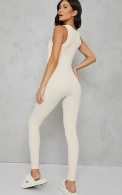 PrettyLittleThing Snatched*Snatched Rib Racer Neck Jumpsuit