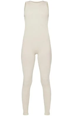 PrettyLittleThing Snatched*Snatched Rib Racer Neck Jumpsuit