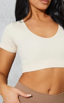 PrettyLittleThing Snatched*Snatched Rib V Neck Band Short Sleeve Crop Top