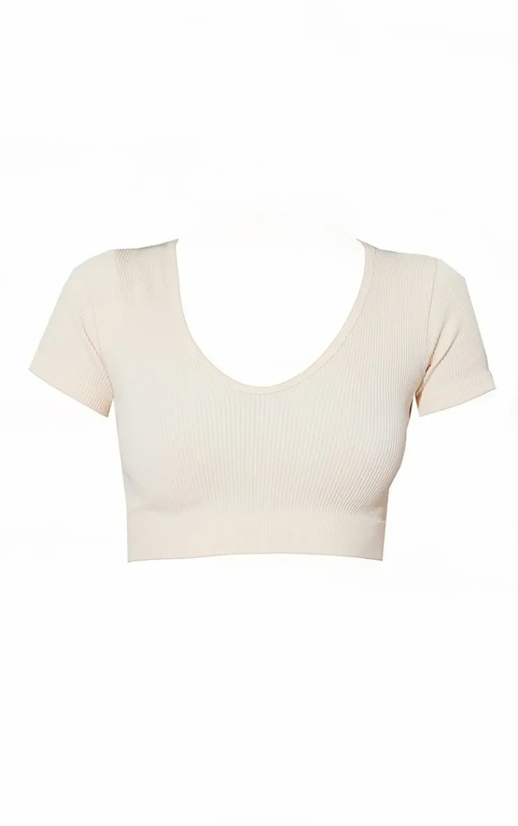 PrettyLittleThing Snatched*Snatched Rib V Neck Band Short Sleeve Crop Top