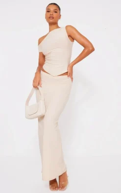 Discount PrettyLittleThing Soft Touch Low Rise Maxi Skirt Ecru