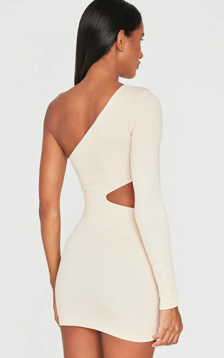 PrettyLittleThing Snatched*Structured Snatched Rib One Shoulder Cut Out Bodycon Dress