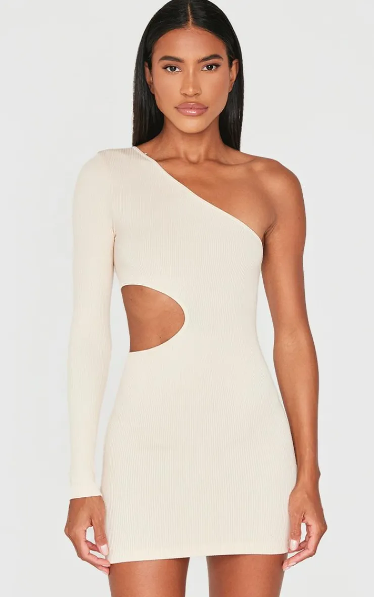 PrettyLittleThing Snatched*Structured Snatched Rib One Shoulder Cut Out Bodycon Dress