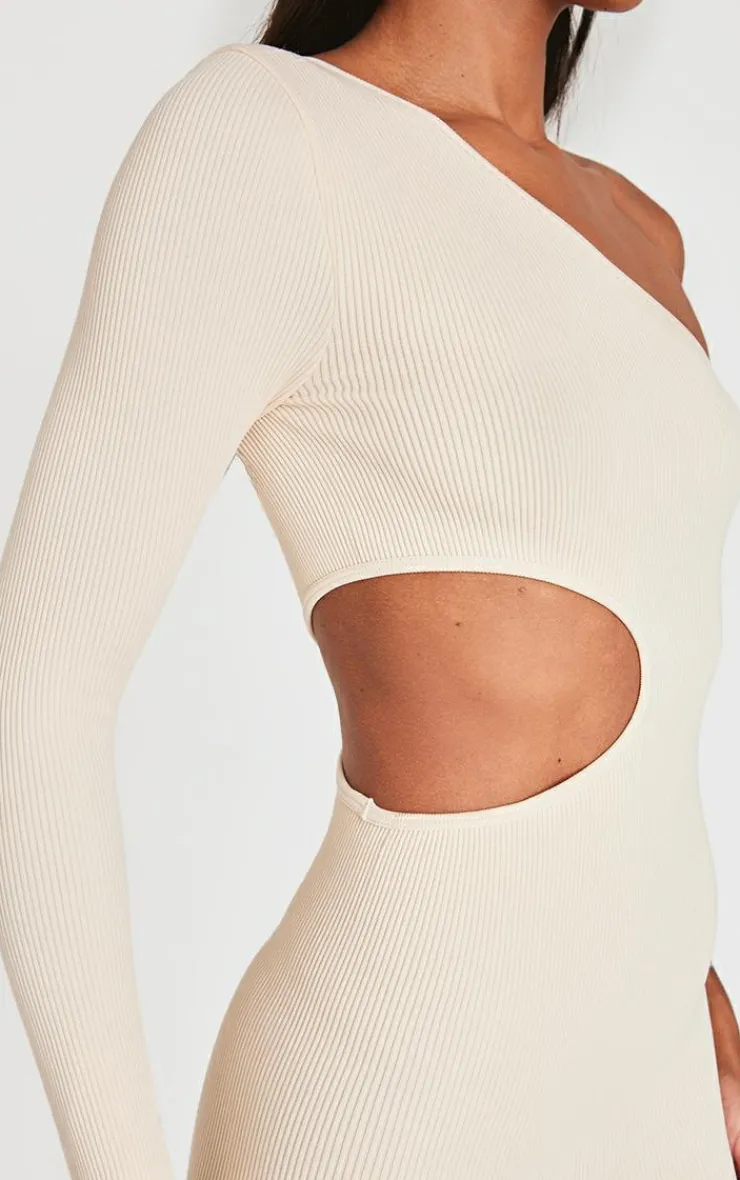 PrettyLittleThing Snatched*Structured Snatched Rib One Shoulder Cut Out Bodycon Dress