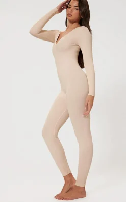 PrettyLittleThing Snatched*Structured Snatched Ribbed Long Sleeve Jumpsuit