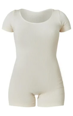 PrettyLittleThing Unitards*Structured Snatched Rib Scoop Neck Short Sleeve Unitard