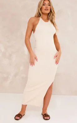 PrettyLittleThing Snatched*Structured Snatched Rib Halterneck Scoop Maxi Dress