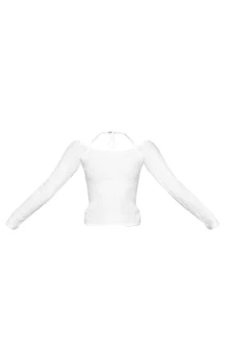 PrettyLittleThing Knitted Tops*Textured Knit Bardot Sleeve Tie Detail Top